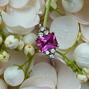 Genuine Sapphire & Clear Tourmaline Ring Signed 925 NV